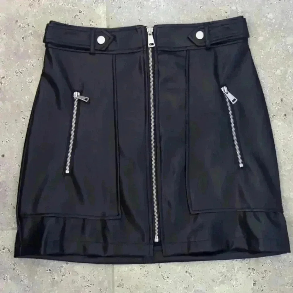 7 FOR ALL MANKIND | Faux Leather Zip Up Mini Biker Skirt Size Small